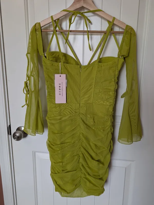 NWT Oh Polly Emmalee Off The Shoulder Mini Dress W6 Neon Green - Image 2