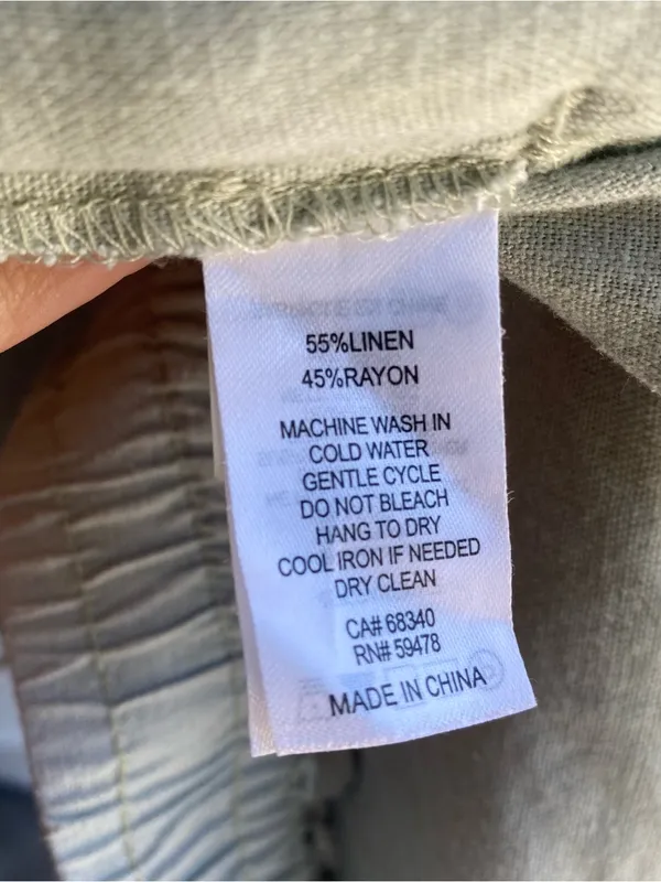 Light sage green wide leg linen pull on drawstring waist pants casual summer XL - Image 7