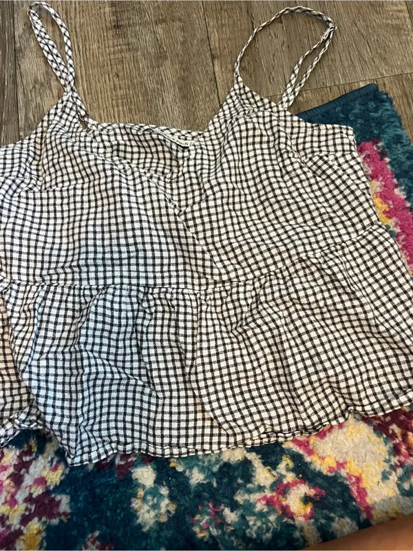Abercrombie Black & White Gingham Spaghetti Strap Peplum Tank Top - Image 5