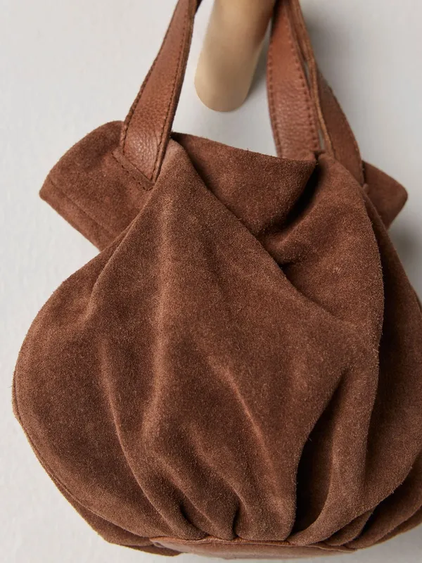 Free People Brown Suede Gathered Suki Mini Tote Bag - Women Bags NWT - Image 6