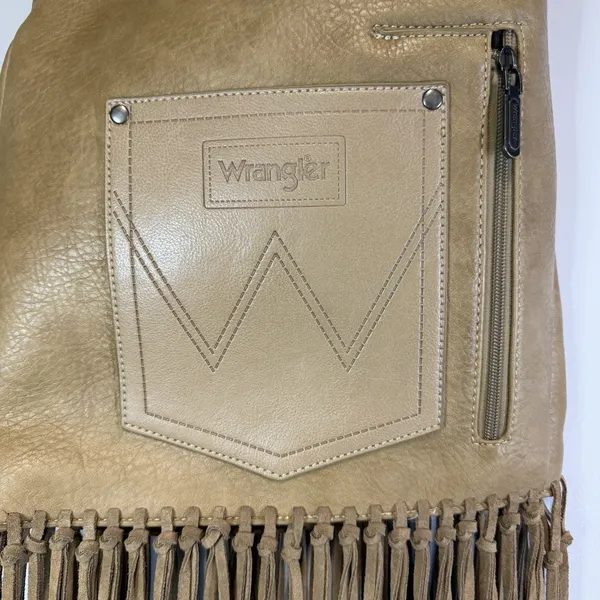 Wrangler Brown Fringe Studded Shoulder Bag Zip Closure Inner Pockets Western - Image 4