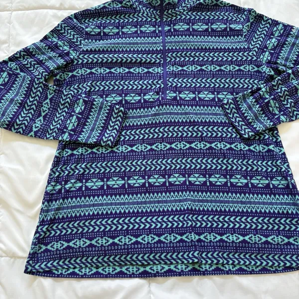Columbia Womens XL Blue Fair Isle‎ 1/4 Zip Fleece Pullover Long Sleeve Retro Y2K - Image 2