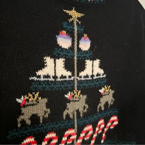 CT Crew Vintage Wool Christmas Sweater Women's Medium‎ Black Reindeer Snowman - Image 4