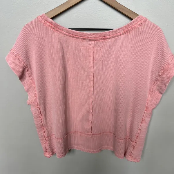 Pilcro Cropped Cut Off Short Sleeve Sweatshirt Pink Coral Medium - Image 7