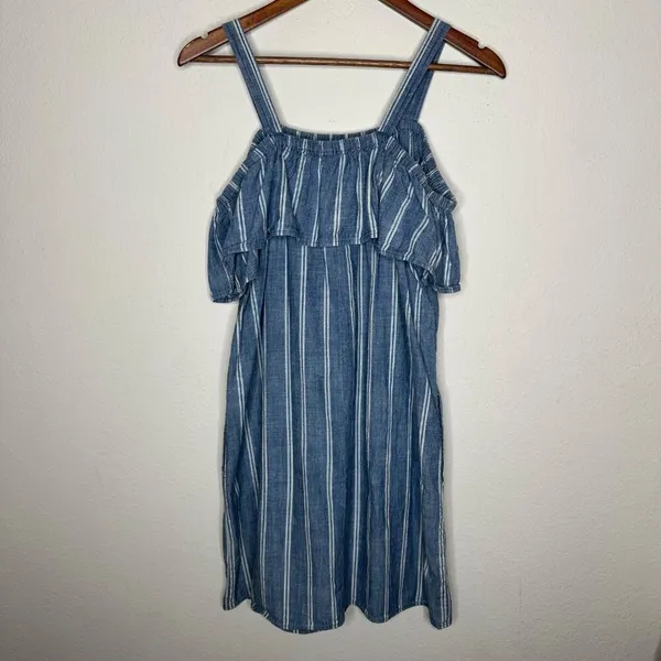 J. Crew Chambray Striped Off Shoulder dress Sz Large‎ - Image 5