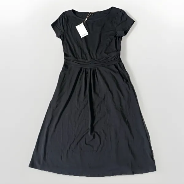 Quince Womens Black Tencel Jersey Ruched Waist Dress sz M NWT Short Sleeve Midi - Image 5