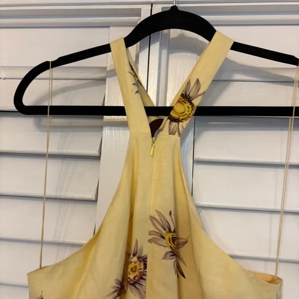 Donna Morgan Yellow Sunflower Halter Neckline Linen Blend‎ Dress Size 10 - Image 4