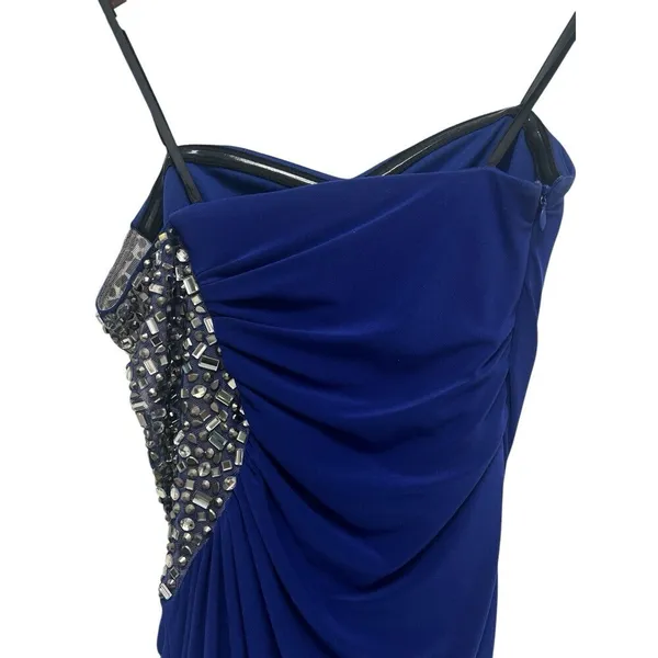Xscape Crystal Embellished Strapless Evening Gown Prom Dress Maxi Blue Size 4 - Image 4