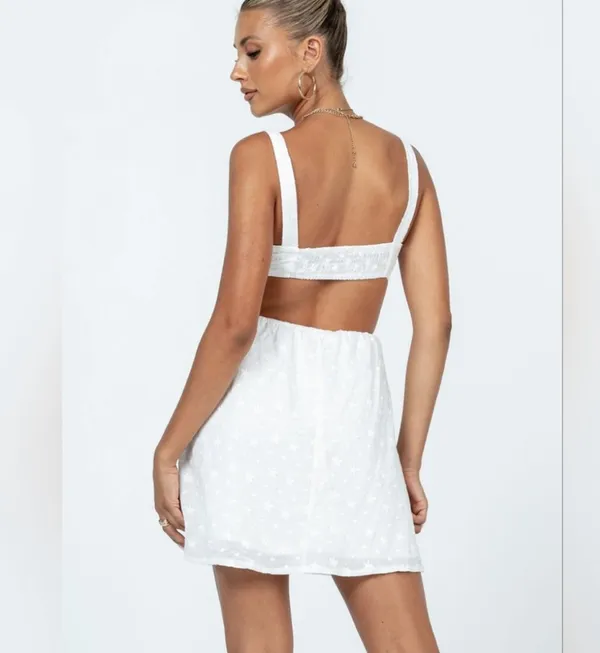 Princess Polly White Khalia Embroidered Side Cutout Cotton Mini Dress - Image 4