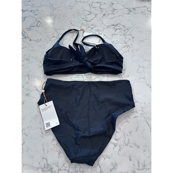NWT Quince Black Italian Scoop Neck Bikini Top & High Rise Bottoms Set Small - Image 2