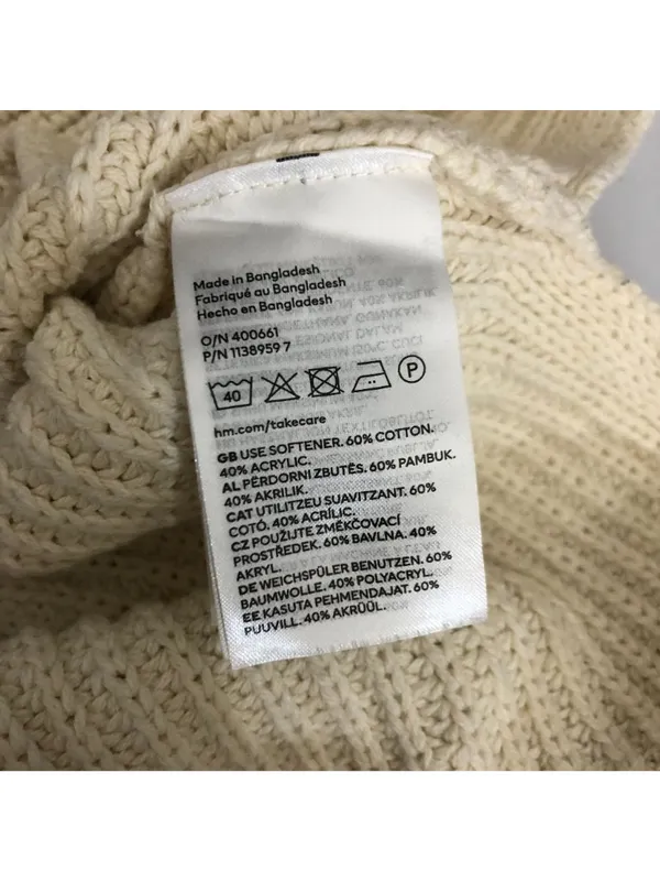 H&M Ivory Oversized Knit Sweater Medium Cotton Blend Boxy Side Slits Chunky Knit - Image 5