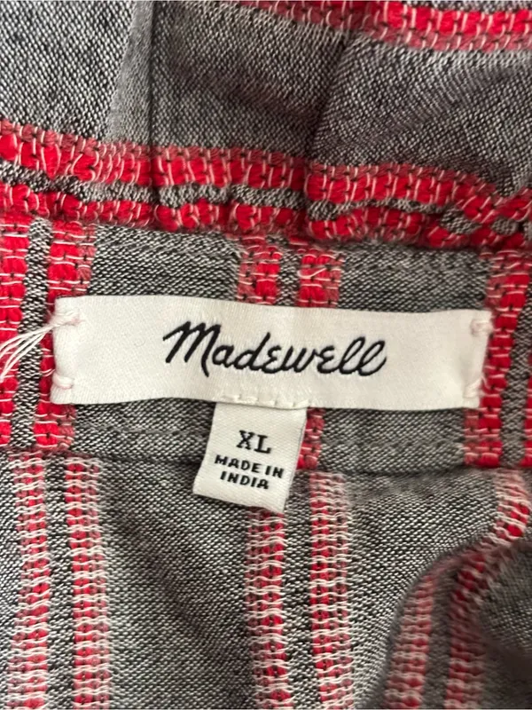 Madewell red and gray striped blouse with puffy sleeves, size XL - Image 4