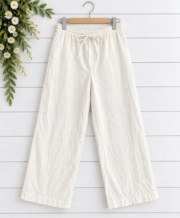 DKNY white linen drawstring crop pant size small - Image 8