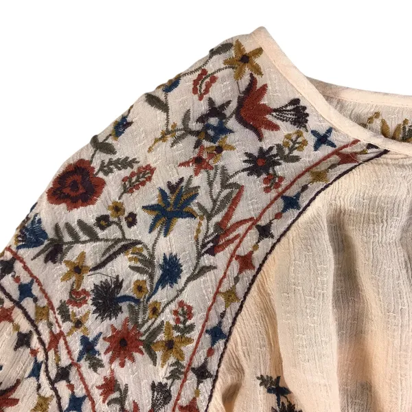 FREE PEOPLE Wild Flowers Embroidery Blouse Sz S Cream Crepe Boho Western Gypsy - Image 7