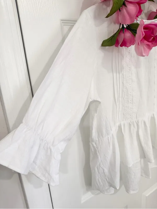 Petal & Pup White Coastal Cottage High Low Babydoll Romantic Blouse Medium Top - Image 5