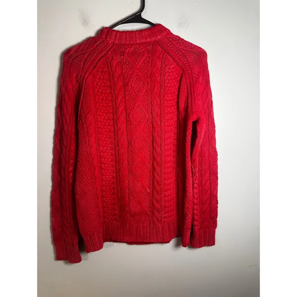 Polo Ralph Lauren Red Cotton Cable Knit Crewneck Sweater‎ Garment Dye XS - Image 5