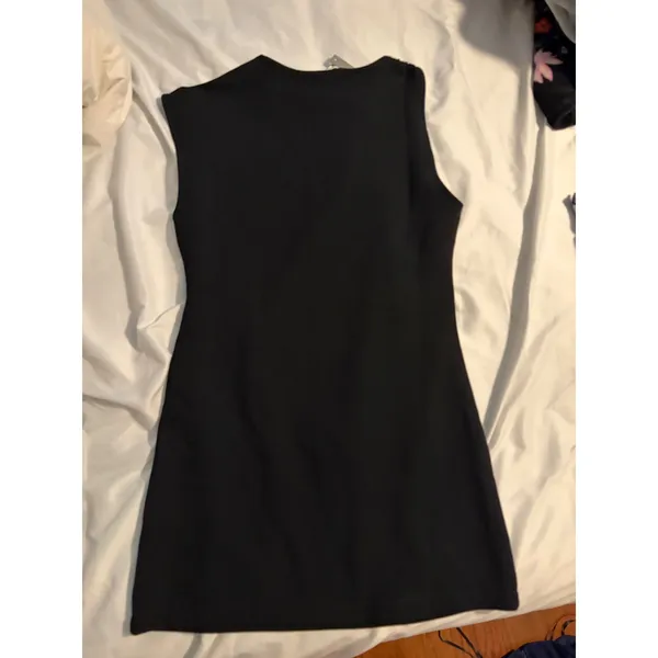 Anthropologie Asymmetrical Mini Dress Black Hardware Detail‎ Large LBD Modernist - Image 5