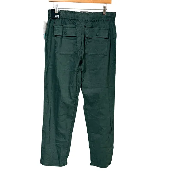 Kut from the Kloth Rosalie Relaxed Drawstring Pant Olive Green Linen Blend M NEW - Image 4