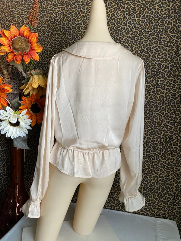 Unique Vintage NWT Champagne Satin Peplum Blouse X-LARGE - Image 8