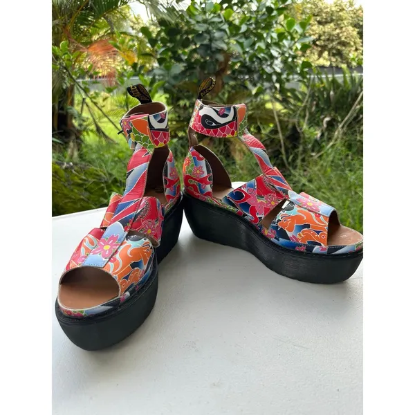 Rare Vintage Dr. Martens Bessie Psychedelic Tattoo Koi Wedge Platform Sandals 11 - Image 3