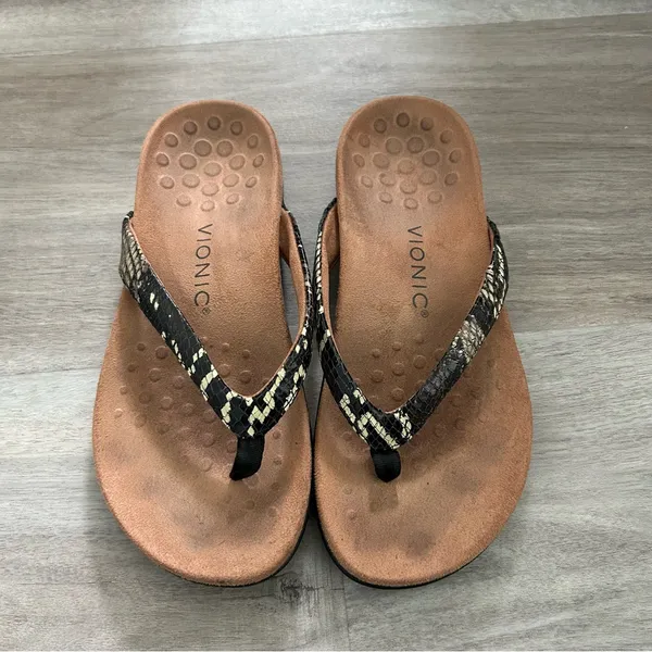 Vionic Dillon Shine Sandals Black Snakeskin Size 7 Walking Comfort Summer - Image 5