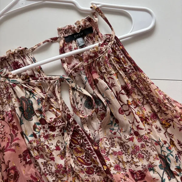 DREW XS Floral Maxi Dress‎ Sleeveless Halter Tie Back Bohemian Festival - Image 5