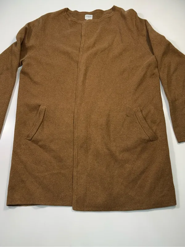 J. Crew 100% Cotton Brown Open-Front Long Cardigan - Image 2