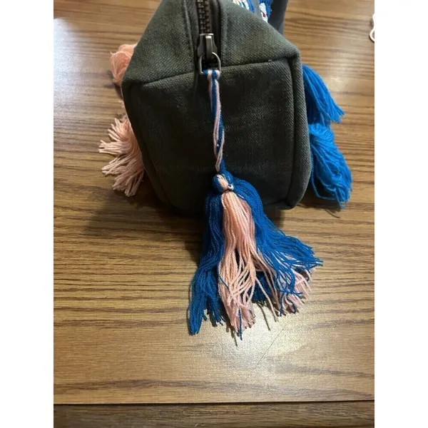 NEW Anthropologie Raj Cotton Canvas Embroidered Butterfly Tassels Green Zip - Image 3