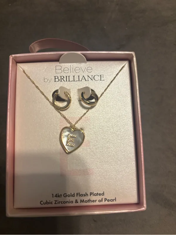 Believe by Brilliance 14k Gold Flash Plated CZ Necklace and Earrings set, “E” - Image 2
