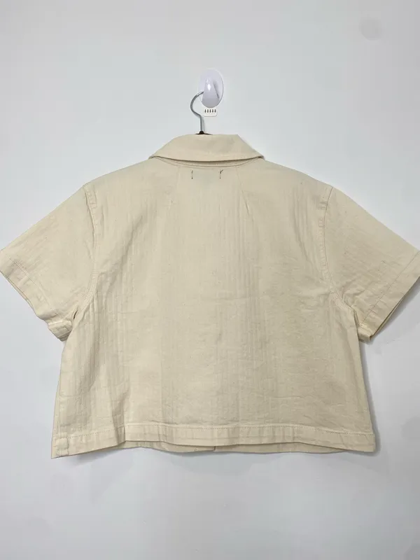 J.Crew Ecru Denim Cropped Button Up - Image 3