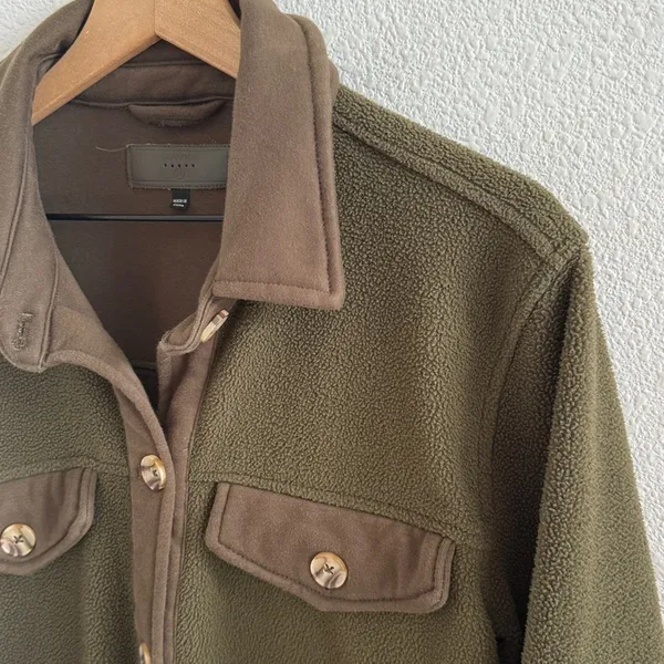 Blank NYC Dark Olive Utility Shacket Barn Shacket Cozy Medium - Image 4