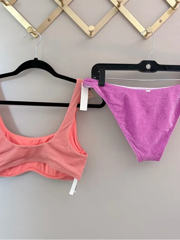 NWT PINK Victoria’s Secret Shimmer Colorblock Bikini Set Large - Image 3