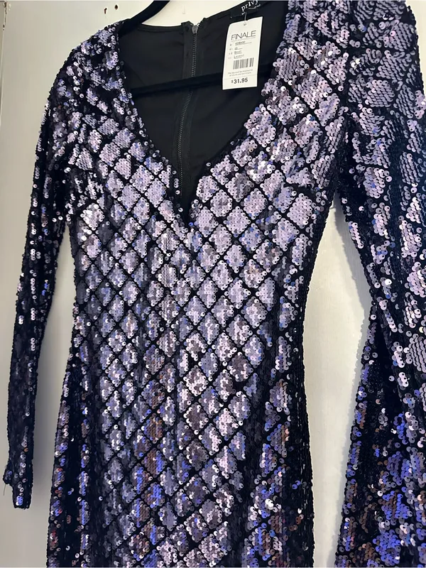 privy Vintage Y2K Lavender Sequin Long Sleeve V-Neck Dress size small NWT - Image 6
