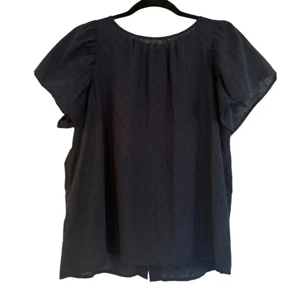 Loft cotton blue Swiss dot ruffle sleeve top size M - Image 2