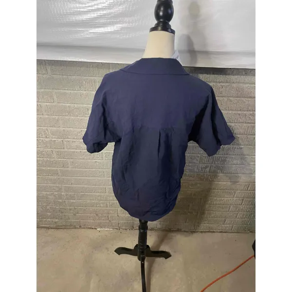 NWT Amazon Womens Navy Blue Oversized Short Sleeve Button Down Shirt Size Small‎ - Image 2