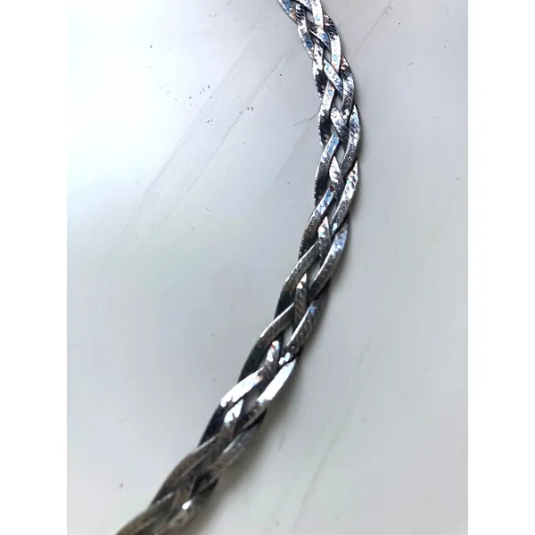 Vintage 90s Quiet Luxury Liquid Silver Woven Braided Herringbone Chain Necklace - Image 4