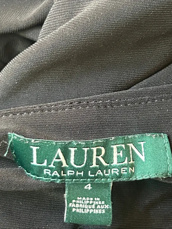 Lauren Ralph Lauren Faux Wrap V-Neck Black Dress Size 4 - Image 12