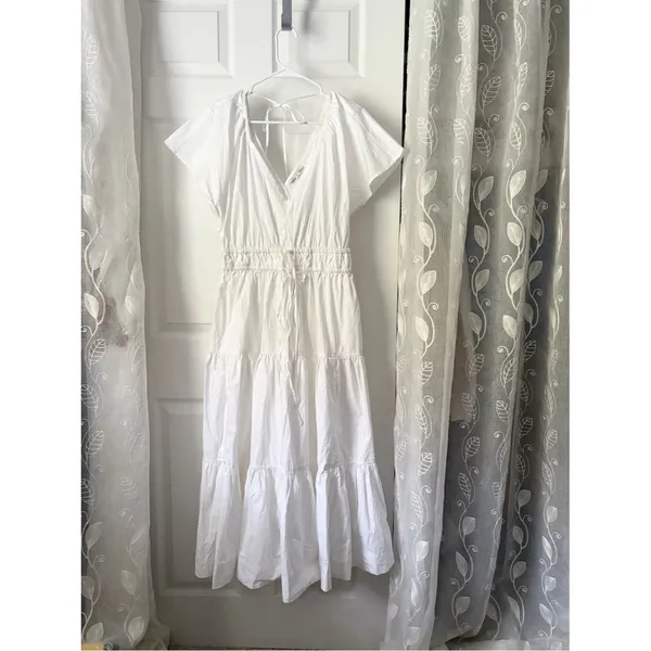 Free Assembly Tiered Midi Dress babydoll Drawstring Waist flutter sleeves sz S - Image 2