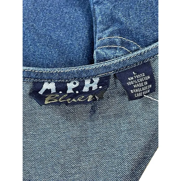 VTG 90s M.P.H. Blues Denim Jumper Dress L Embroidered Animals Safari Pockets NWT - Image 8