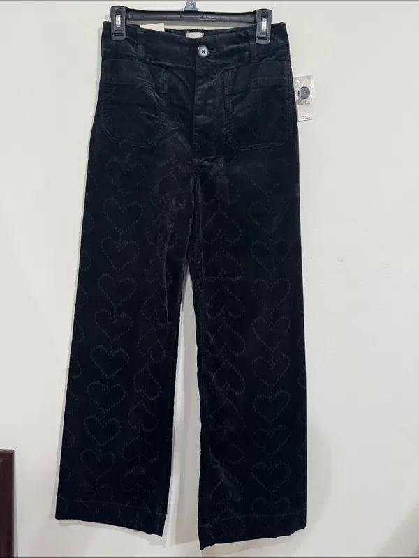 Maeve Anthropologie Colette Charcoal Heart Pattern Wide Leg Corduroy Pants 27T - Image 2