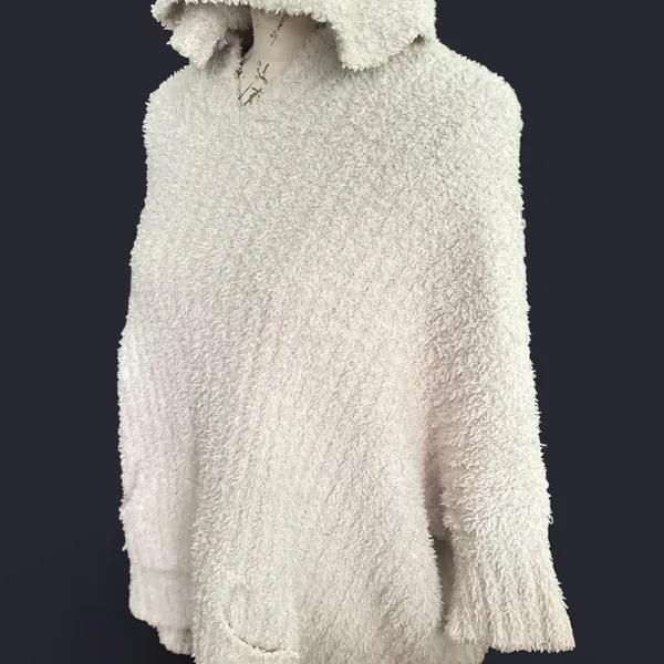Hippie Rose Oversized Cozy + Warm Fluffy Cream Hooded Fuzzy Women Sweater M/L; OS - Image 4