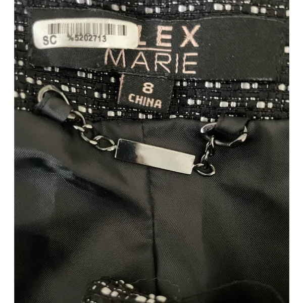 Alex Marie Women Classic Professional Blazer 8 Black White Textured Button Front - Image 8