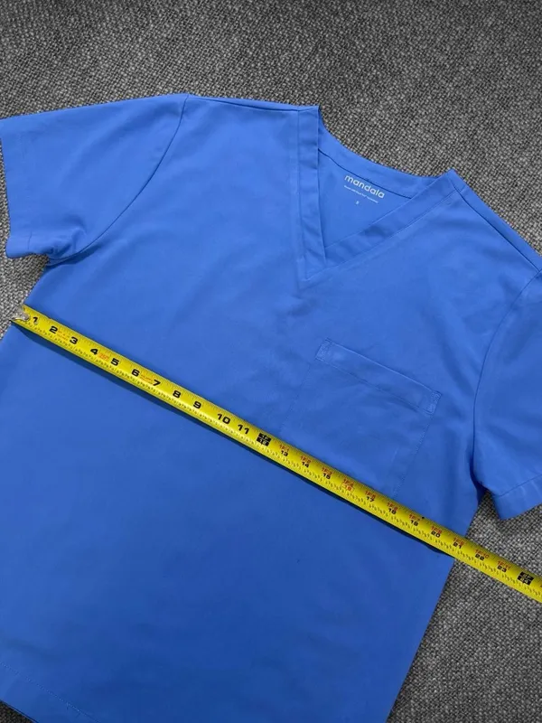 Mandala Blue V-Neck Medical Scrub Top Stretch Uniform Shirt Size Small - Image 6