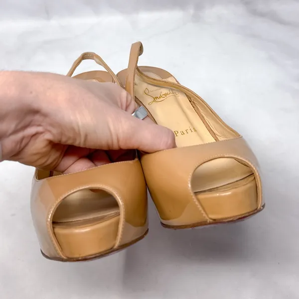 Christian Louboutin Private Number 120 Patent Leather Slingback Platform Heels - Image 6