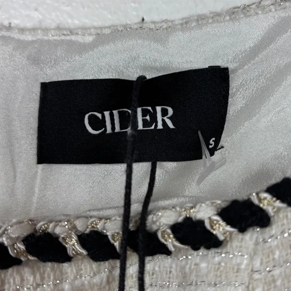 Cider Dress S Ivory Metallic Tweed Braided Trim Square Neck Mini Pockets NEW - Image 7