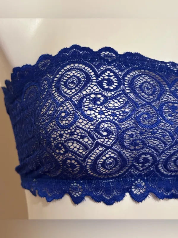 FREE PEOPLE Royal Blue Paisley Sheer Lace Bandeau Bralette Sz S/S-T1 - Image 5