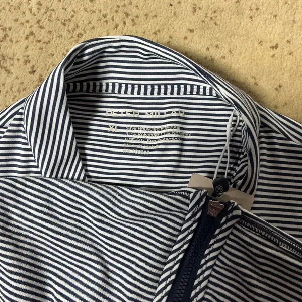 Peter Millar Workday Full Zip Jacket Womens XL Navy White Stripe UPF 50 Sport - Image 8