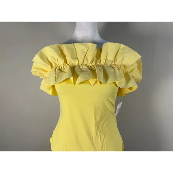 Altar'd State Bodysuit Women L Yellow New Ruffle Off‎ Shoulder - Image 6
