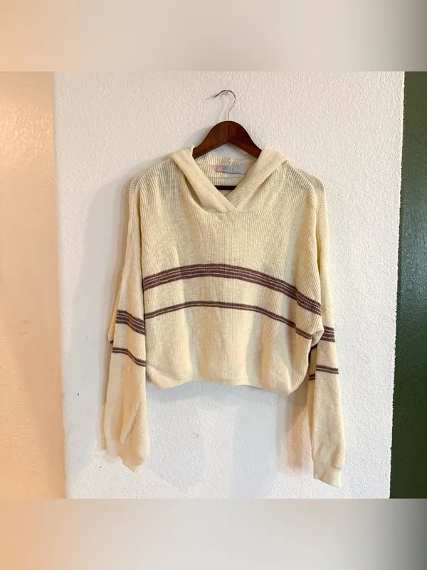 Free People Womens Sweater Beach Day Off Knit Hoodie Size Medium - Image 2