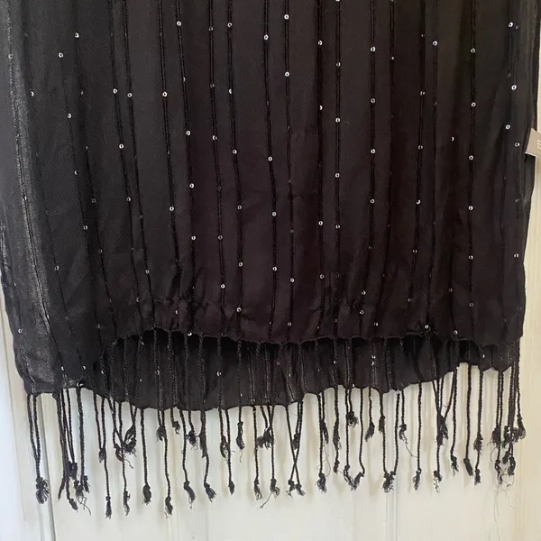ECHO Lightweight Sheer Black Shawl with Silver Sequin Details - Image 4